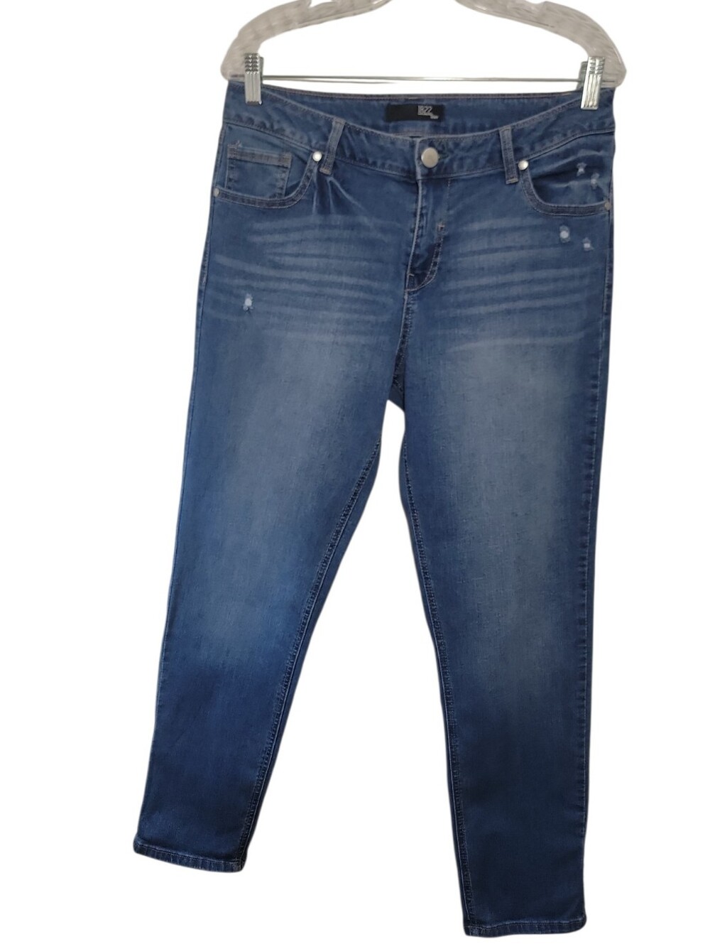 1822 Denim women's size 10 high waisted distress stretch jeans medium wash blue